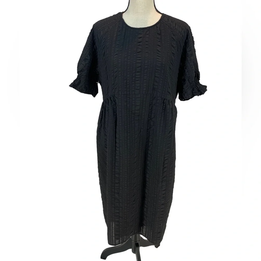 Nordstrom 100% Cotton Short Sleeve Crew Neck Midi Dress - Black - size Medium - Picture 1 of 7